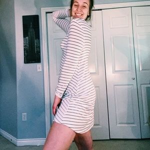 navy blue and white long sleeve dress